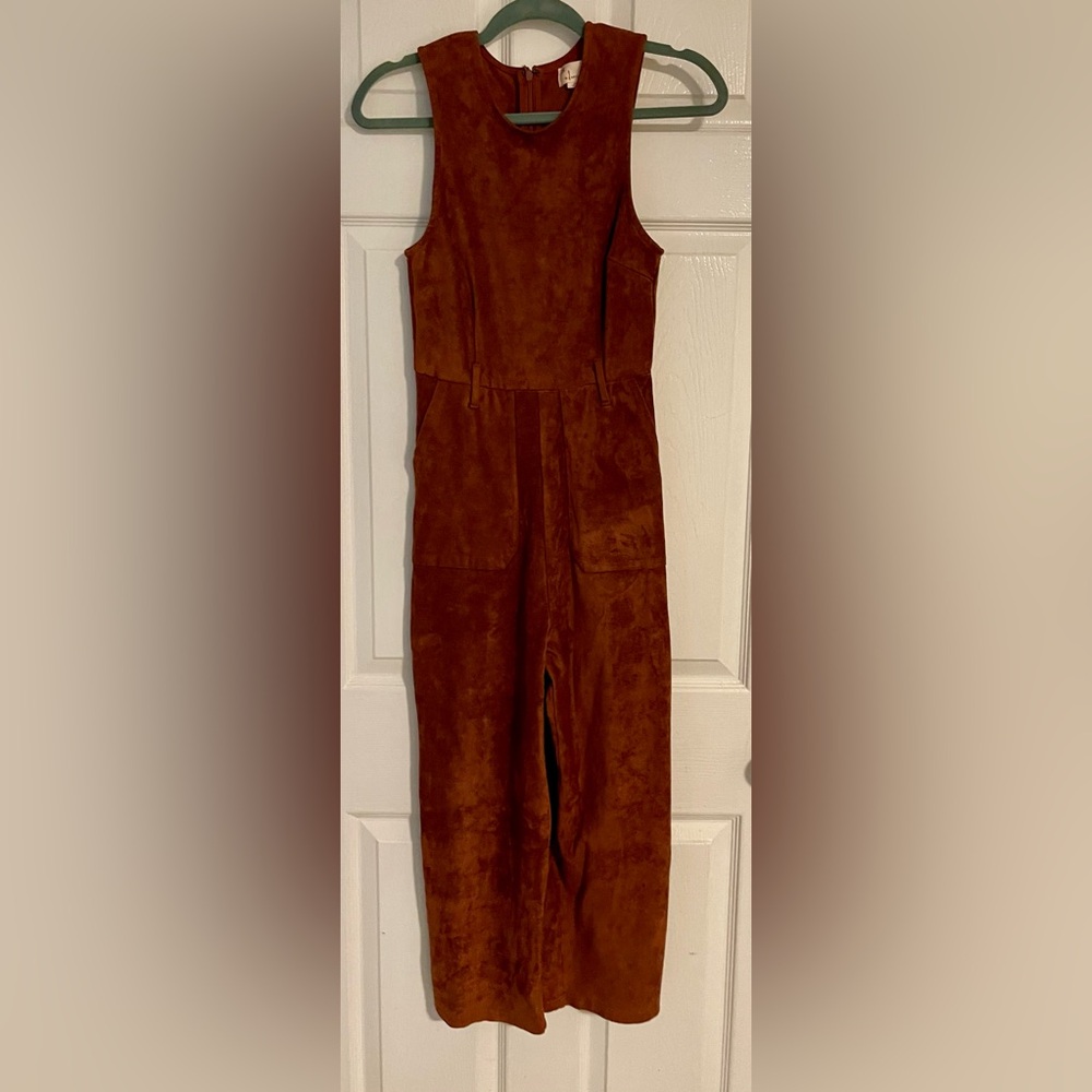 Anthropologie Camel-colored Faux Suede Jumpsuit size XS - Picture 2 of 6